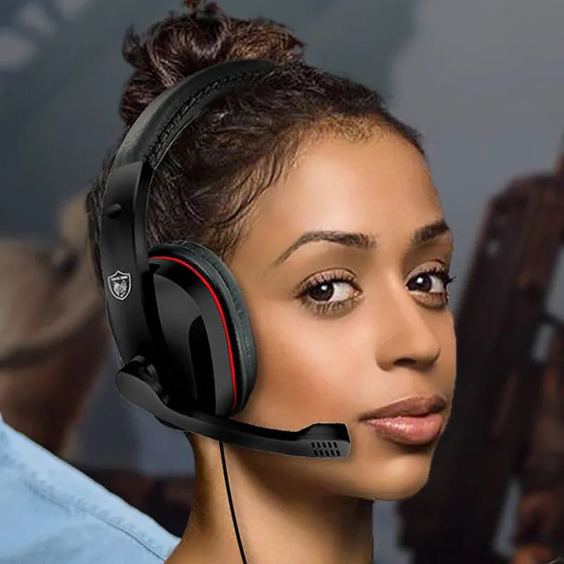 Black wired gaming headset with 6.3mm plug and 40mm speakers for PC computer gaming