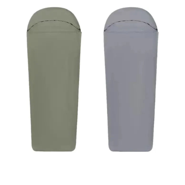 Blue nylon mummy-style camping sleeping bag for adults with carry bag