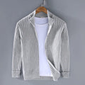 Men's loose fit cotton sweater coat in carbon gray, side view