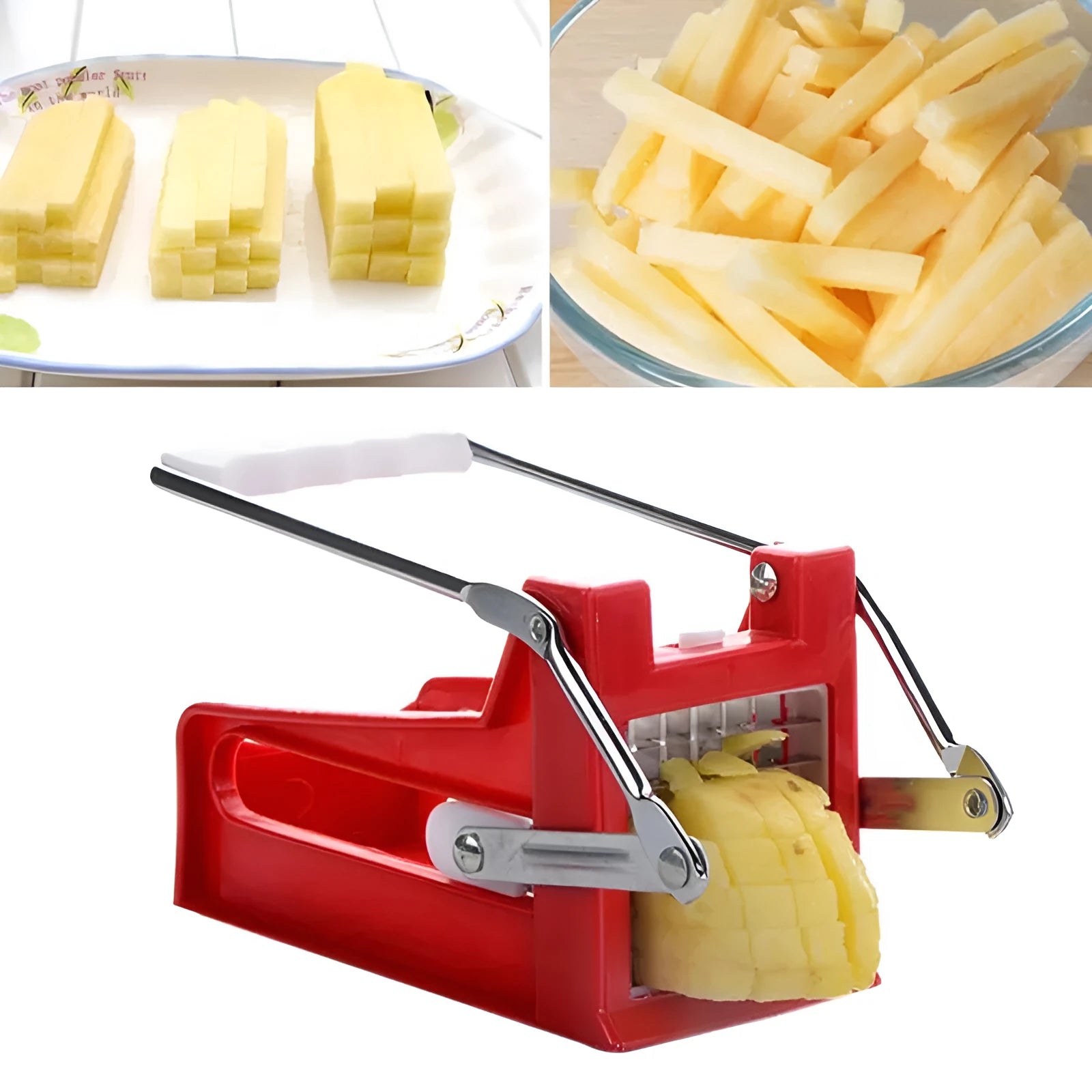 2-blade potato cutter chopper with stainless steel blades and non-slip rubber foot for french fries