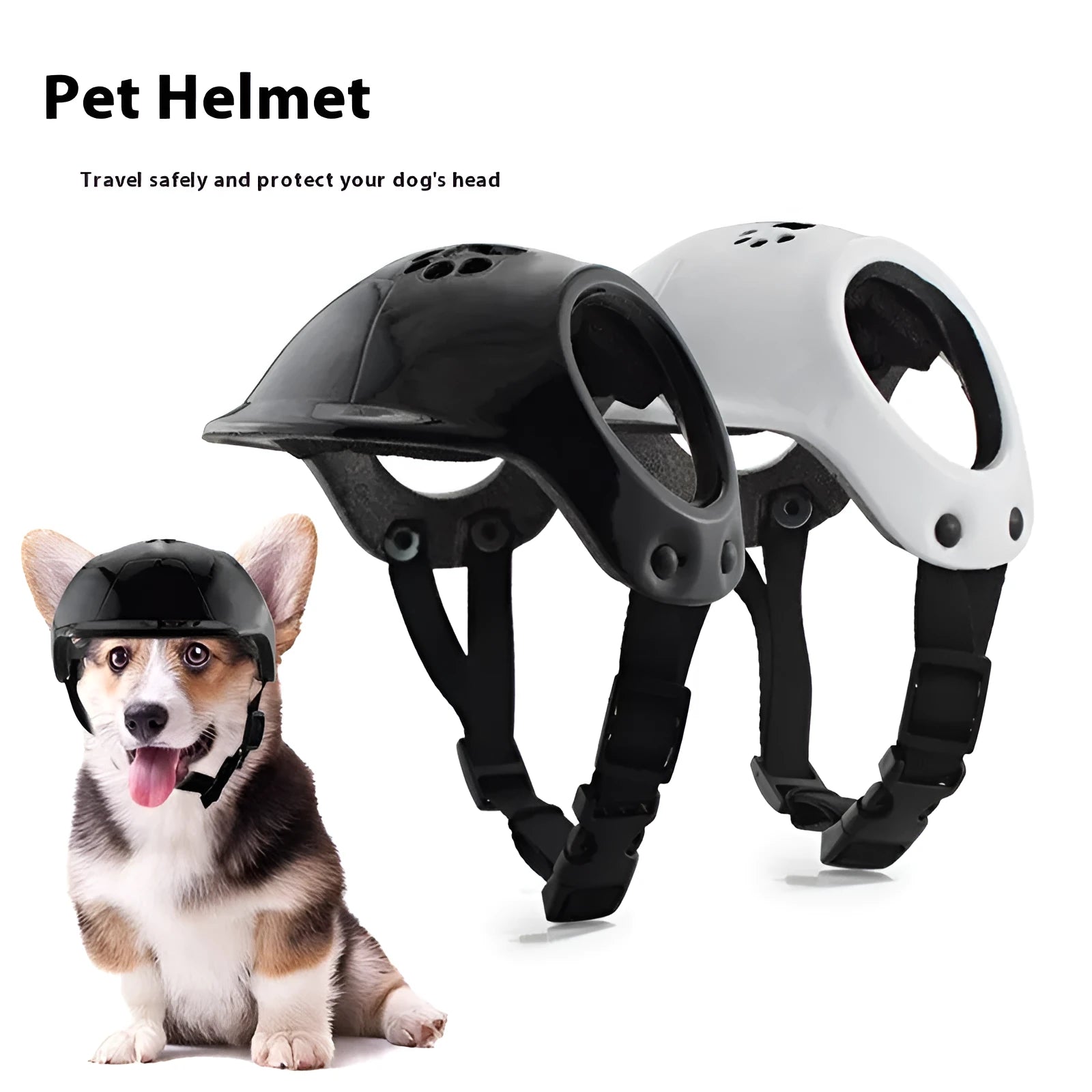 Plastic cycling hat helmet for small and medium dogs in black, white, and pink free size