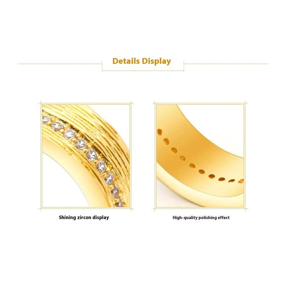 Gold-coloured geometric zircon ring for women with angular design on copper base metal