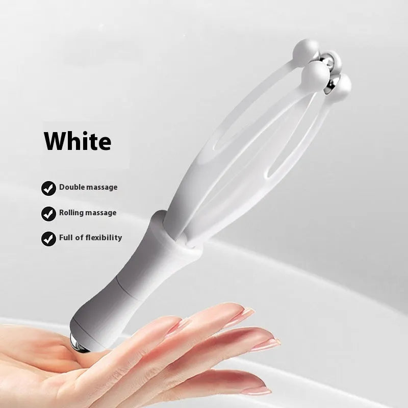 Blue finger massager with electroplated steel ball on a white background for hand joint rolling care