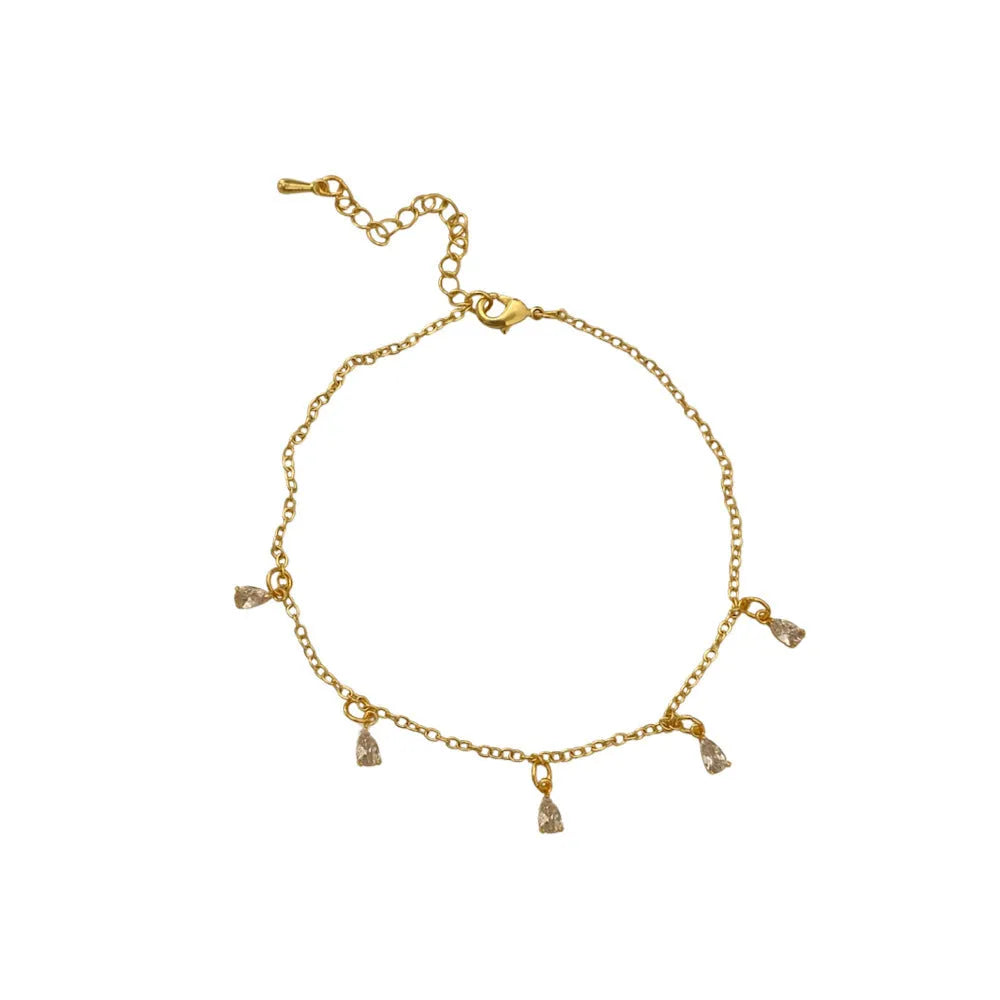 Zircon geometric jewellery set with necklace, earrings and anklet in Korean meteor shower style