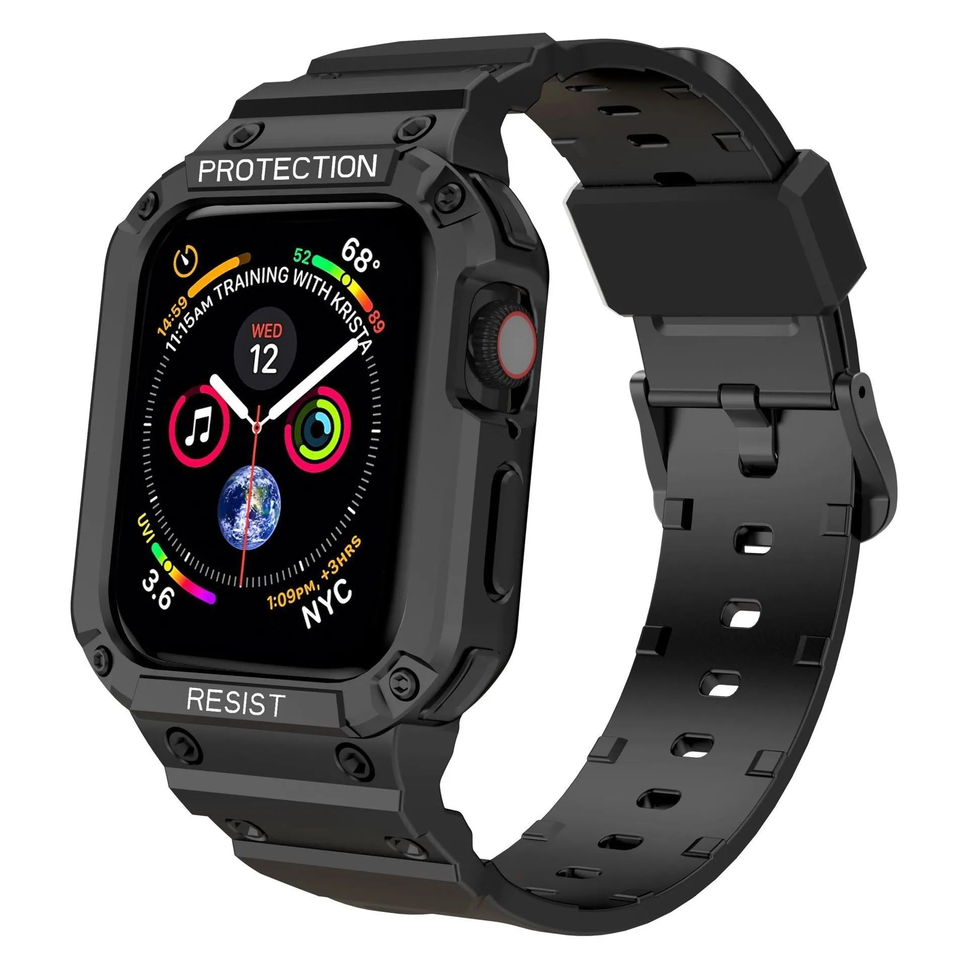 Apple Watch Series 8 protective case with integrated soft TPU sport strap in multiple colour options