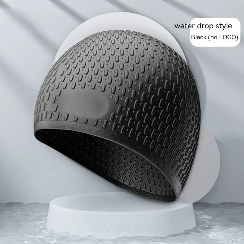 Silicone swimming cap with water drop pattern in various solid colours for adult swimming