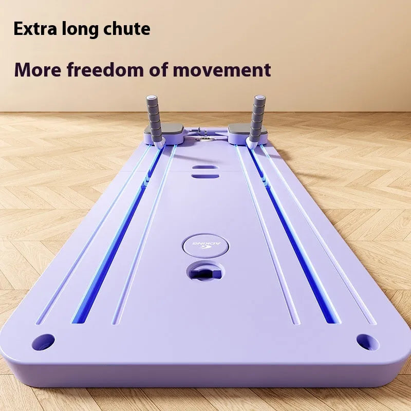 Purple fitness board with abdominal wheel and automatic rebound mechanism for home exercises