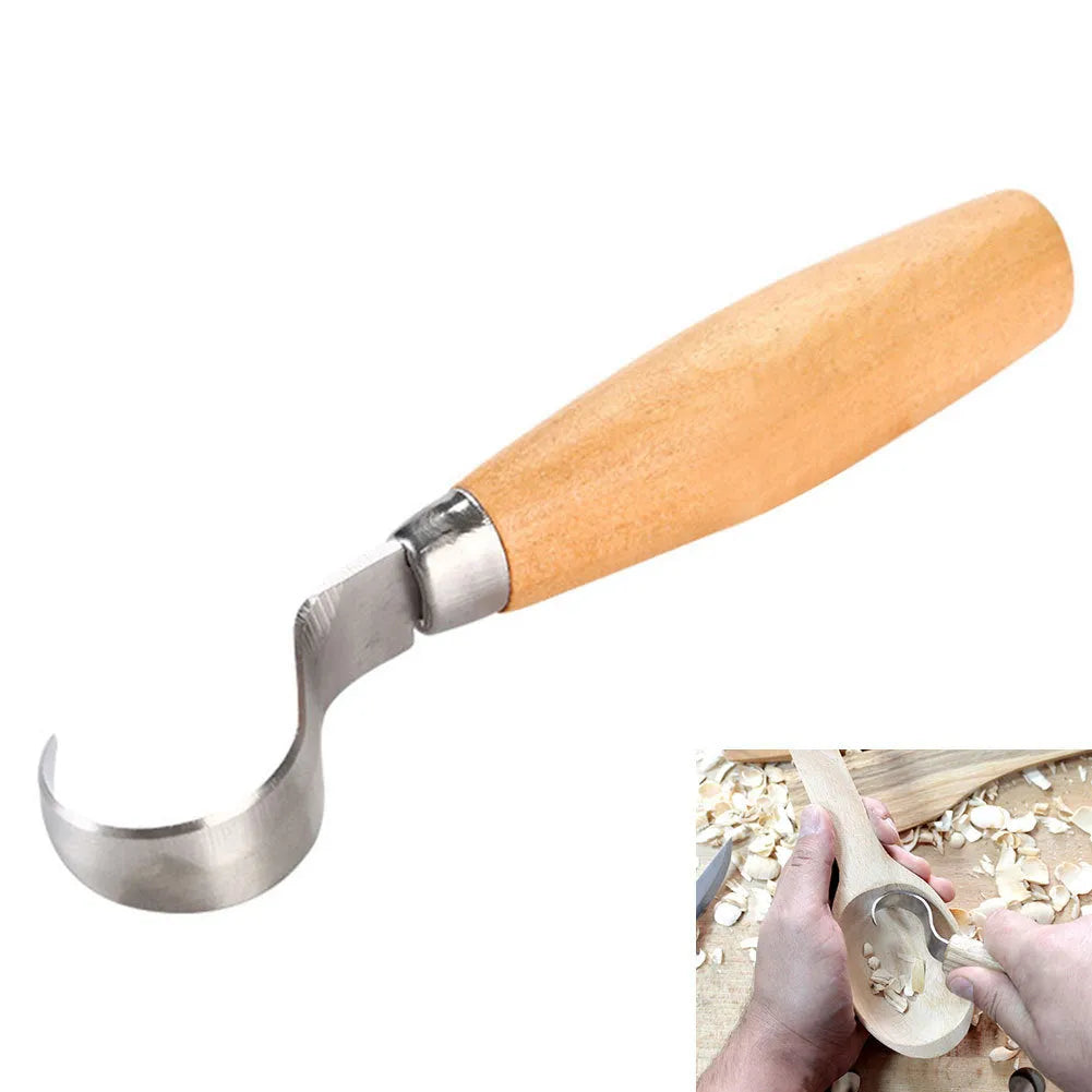 Stainless steel spoon carving knife with wood handle, 100mm length, sharp blade for hardwood carving