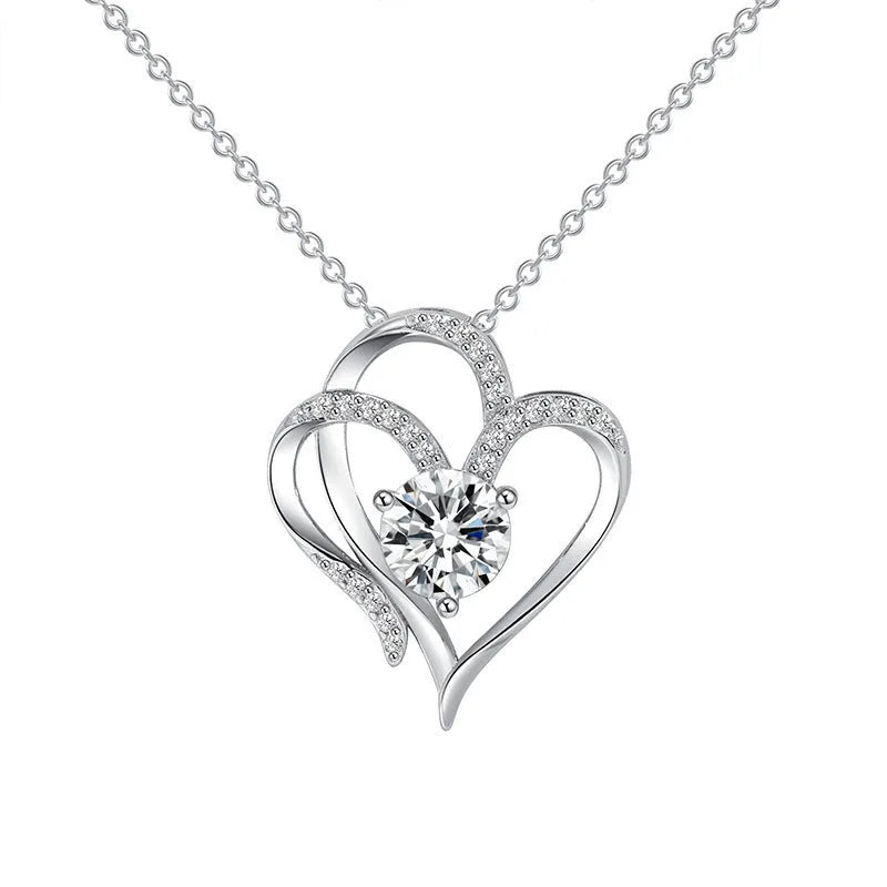 Women's heart-shaped 925 silver necklace with diamond treatment in rose gold, white gold, or yellow gold plating.