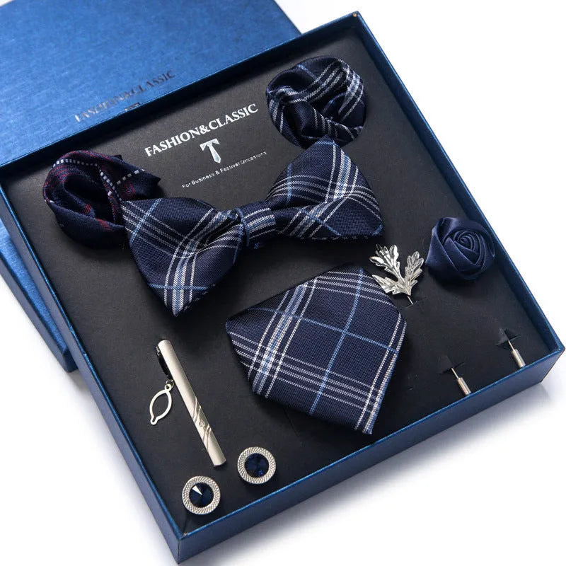 Eight monochrome rayon bow ties in jacquard finish, heart-shaped arrow type, set for men