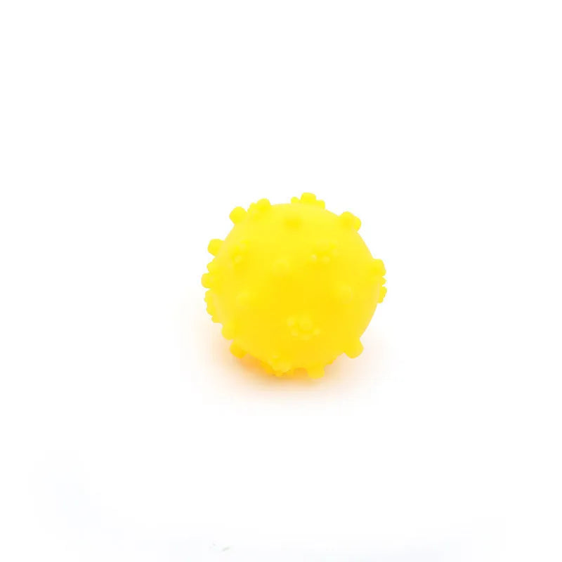 Bright colour spiked dog toy balls with paw print dimples for small breed chewing and fetch games