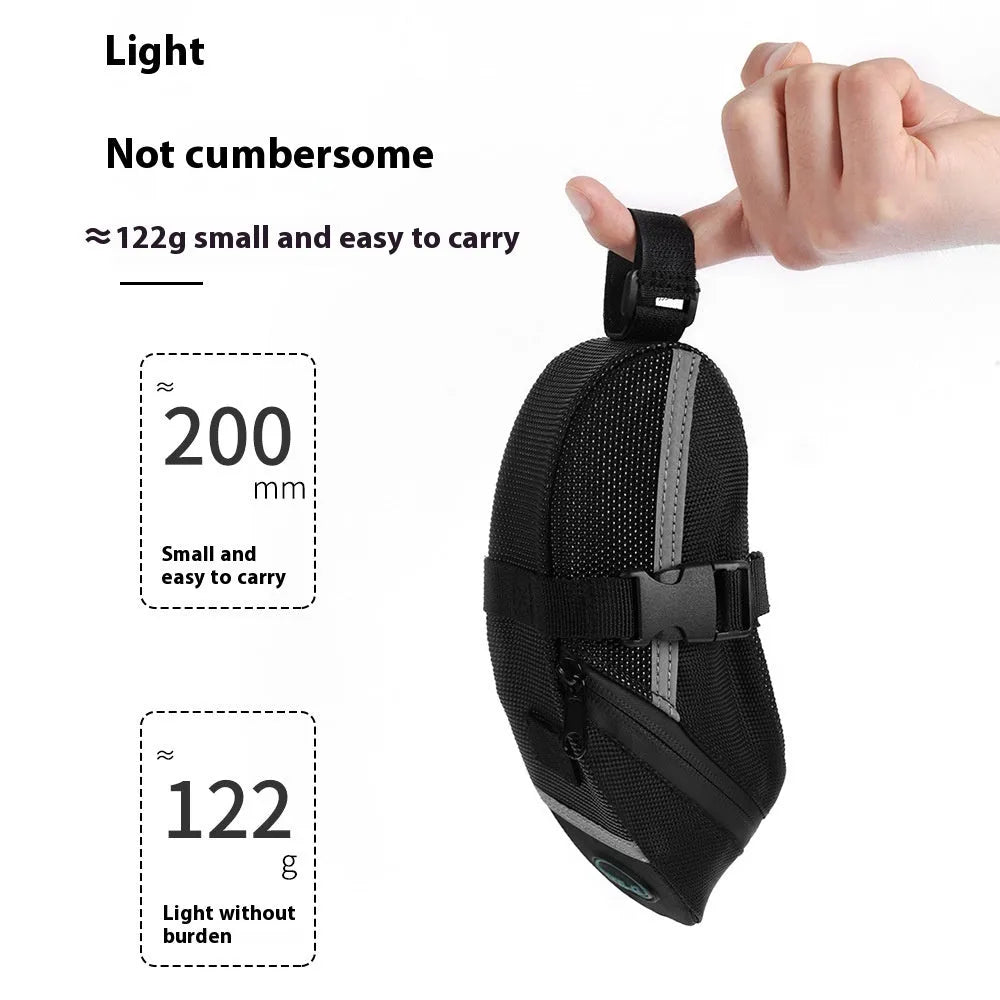 Black polyester quick-release mountain bike tail bag attached to a bicycle saddle, free size with padded interior