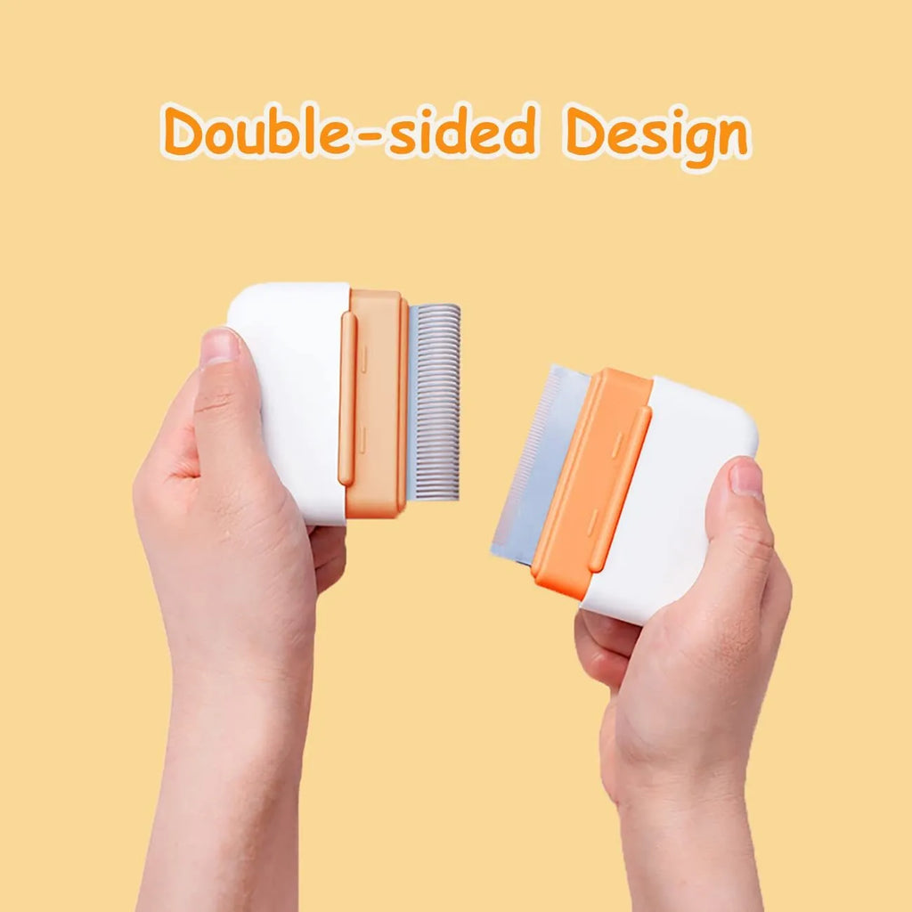 Blue double-sided pet comb for grooming and removing tangled fur from cats and dogs.