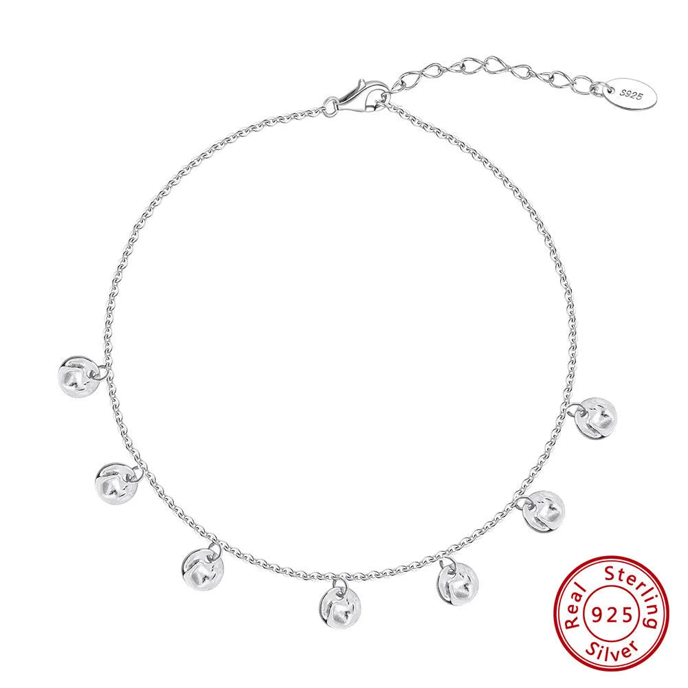 S925 silver round anklet in 14K gold colour, geometric links, women's all-matching fashion accessory