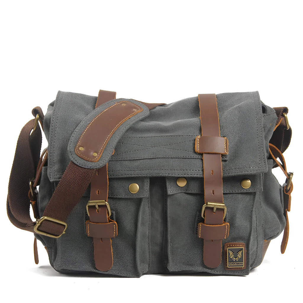 Men's canvas crossbody shoulder bag in postman style with flap design
