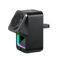 White Bluetooth speaker with wireless charging station showing magnetic attachment area for smartphones