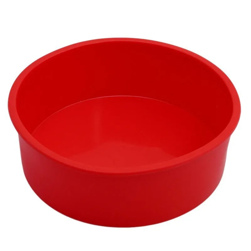 Round red silicone cake mould 8 inch 20cm diameter on baking tray