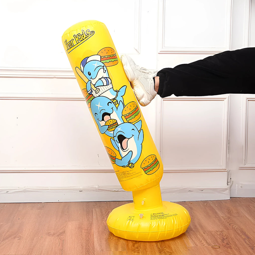 Inflatable boxing column vertical PVC tumbler for home fitness training yellow hamburger colour