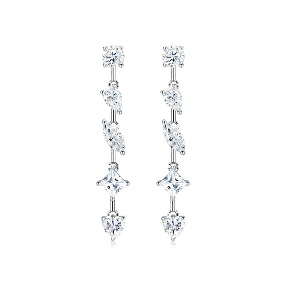 Pear-shaped moissanite drop earrings in 925 sterling silver with cold wind style on white background