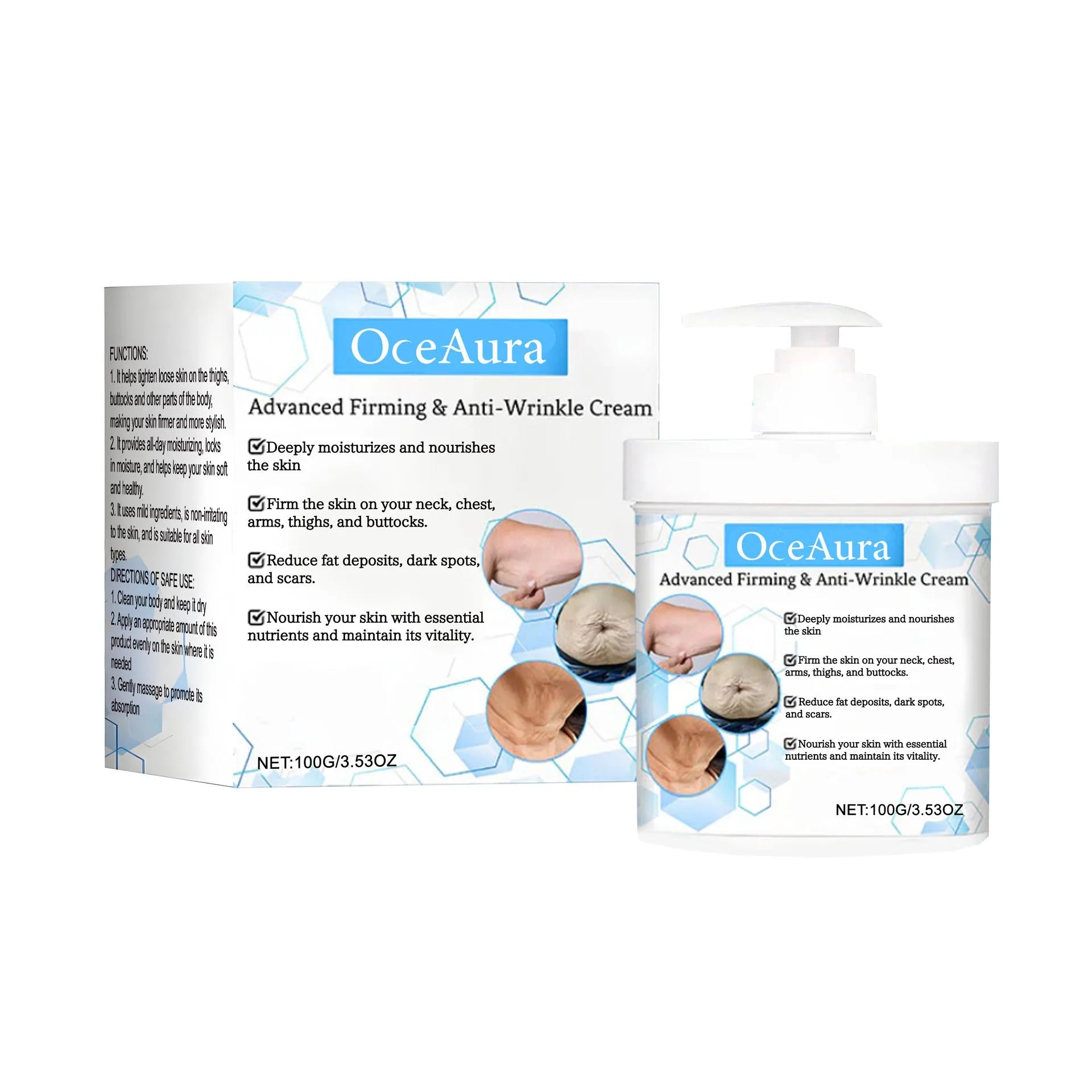 100g gentle moisturizing body cream with glycerin and hyaluronic acid in a white tub