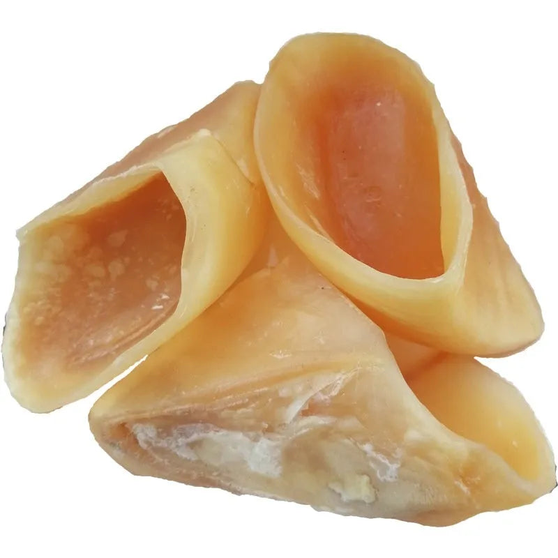 Natural cowhide dog chew rod with hoof shell coating in small and large size options.
