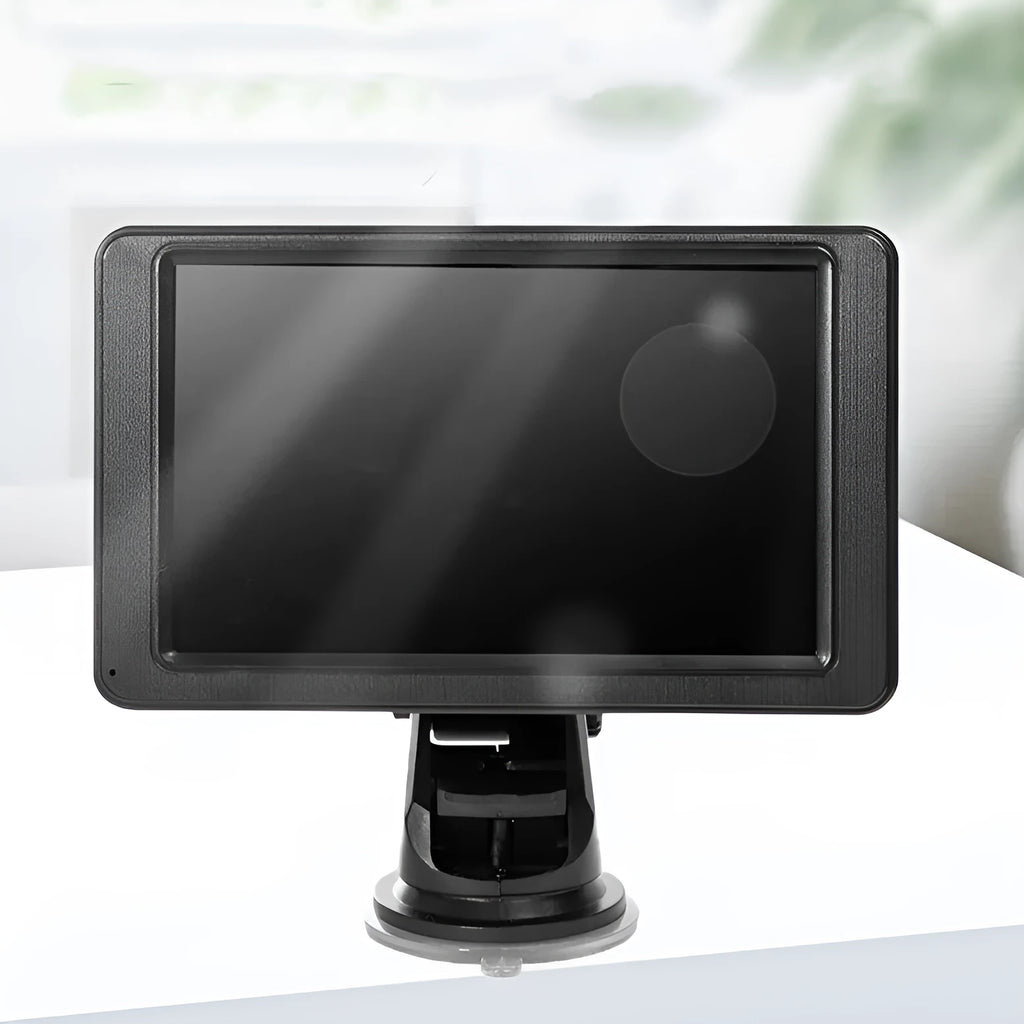 Black portable vehicle-mounted MP5 player with 7-inch LCD screen, front view