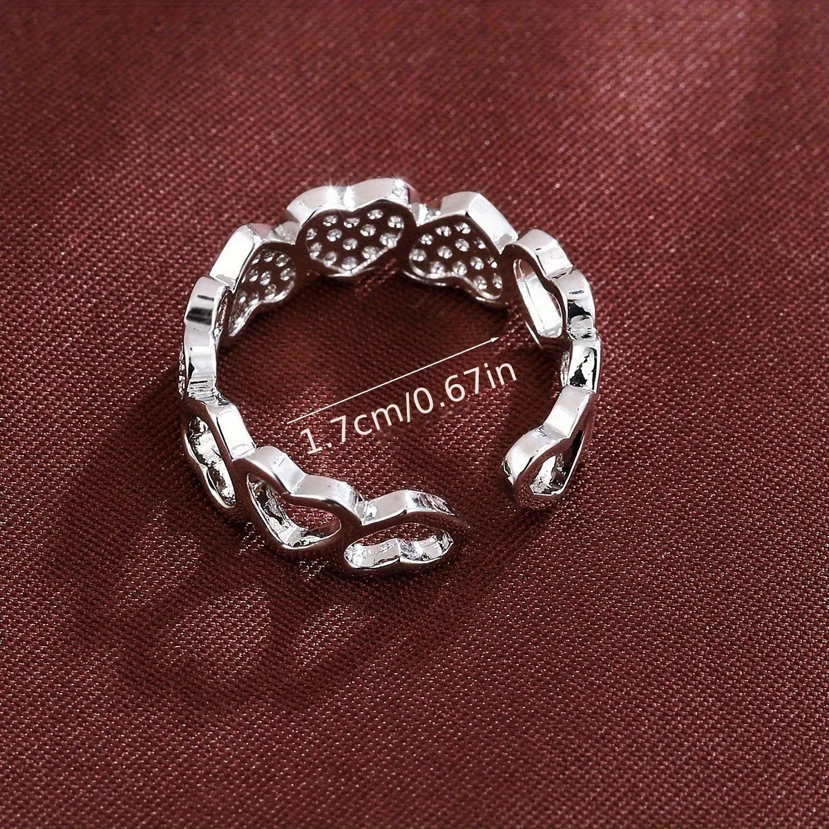 Geometric couples open ring with heart design and adjustable opening in gold or silver finish