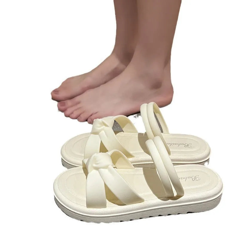 Women's two-way wear sandals soft back thick sole non-slip outdoor slides PVC