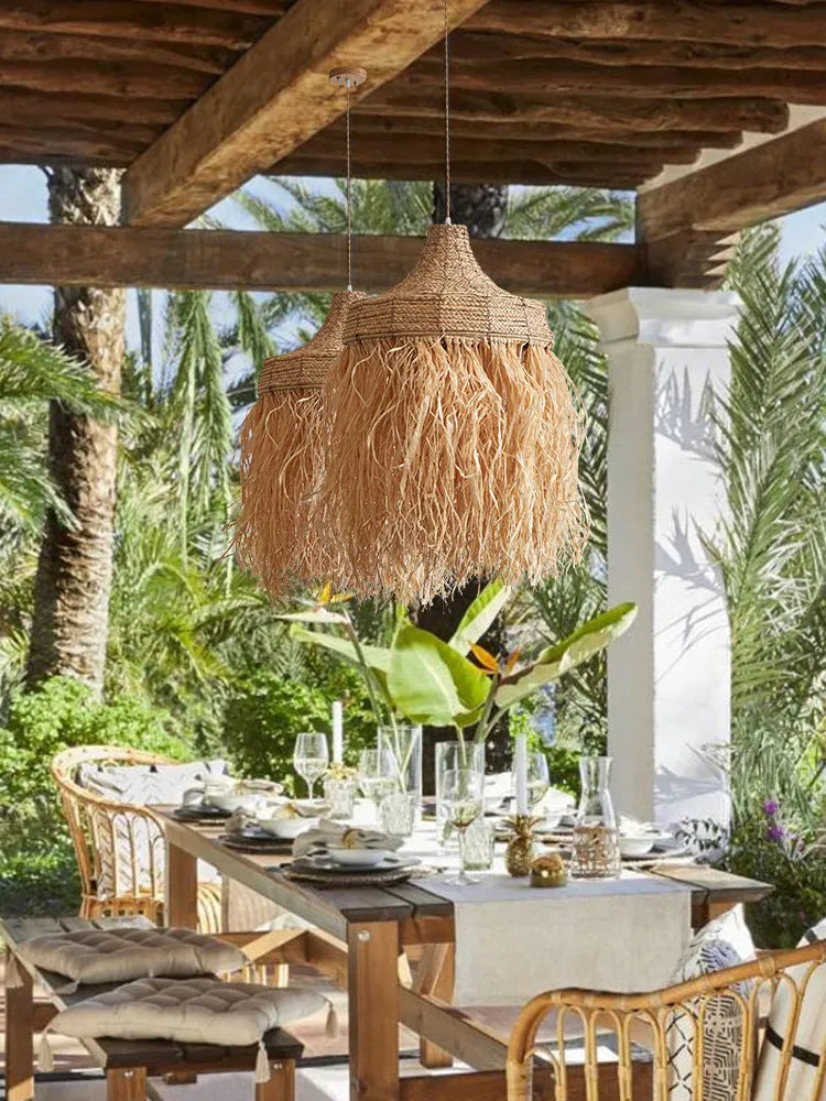 50cm diameter retro southeast Asian style pendant light woven from wild vetch and willow