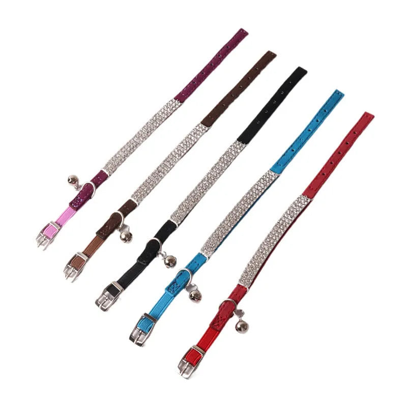 Soft flocking cat collar with elastic buckle and gang drill design in multiple colours.