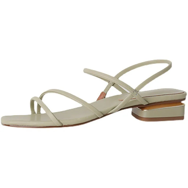 Flat strap open-toed Roman sandals for women in green, Korean style square toe solid colour summer footwear