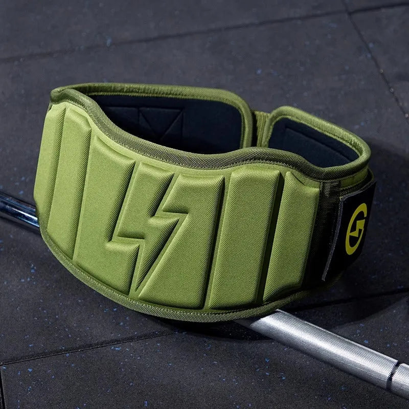 Abdominal exercising band with lumbar support belt for weightlifting and fitness training in adjustable sizes