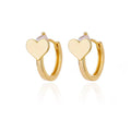 Silver heart-shaped stainless steel clip-on stud earrings with a central zircon stone.