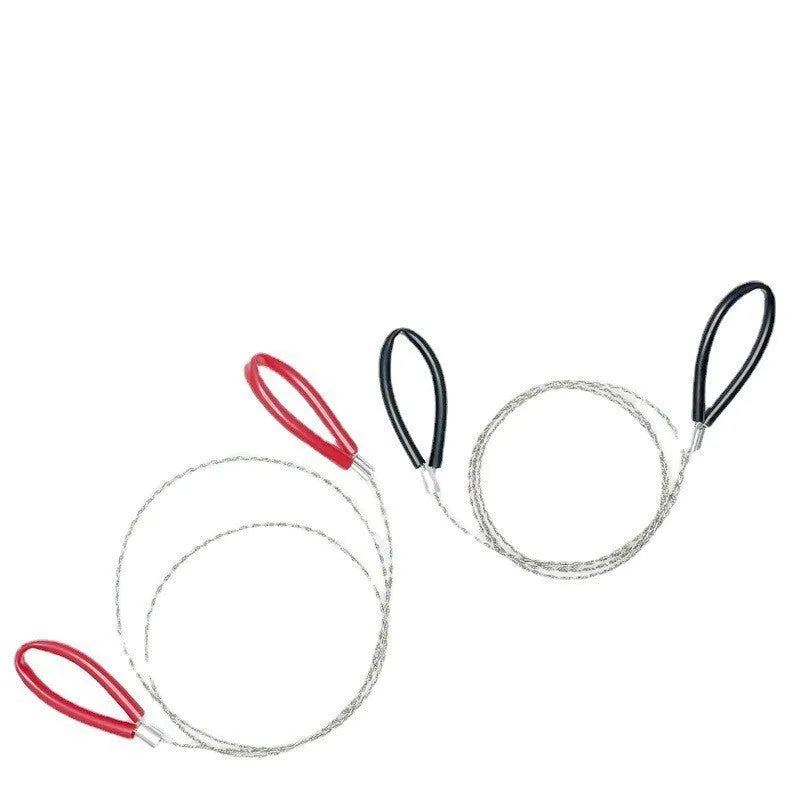 German stainless steel survival wire saw showing four-strand cutting wire with black and red colour options