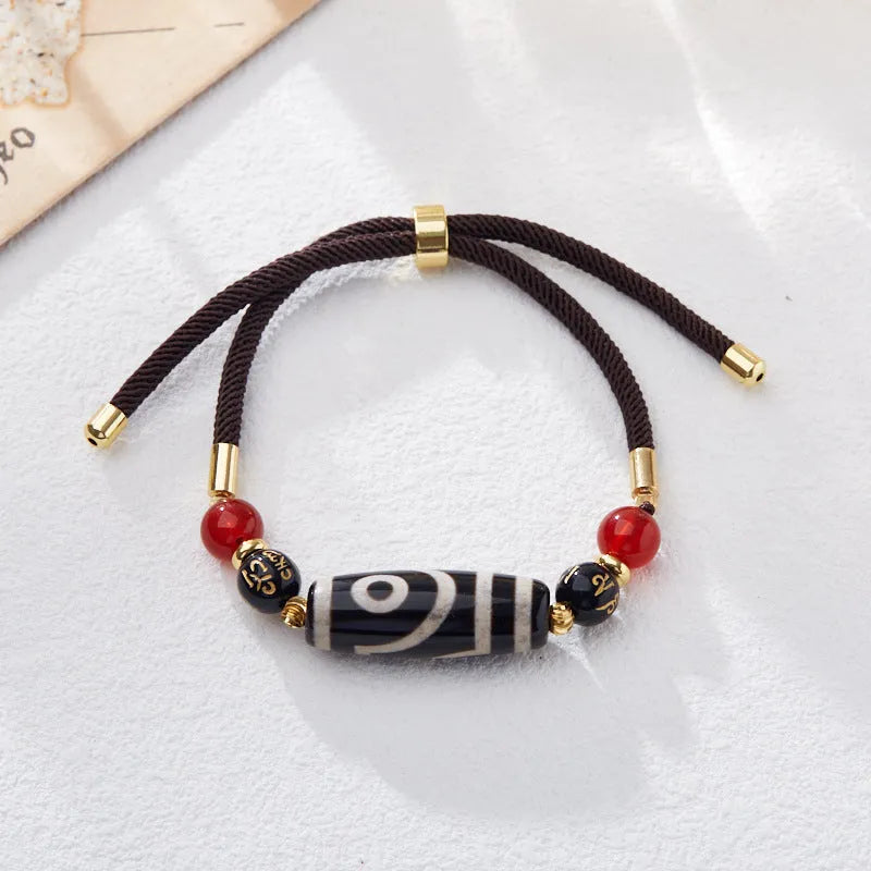 Agate dzi bead bracelet 8mm unisex retro Tibetan style manual processing geometry shape beads
