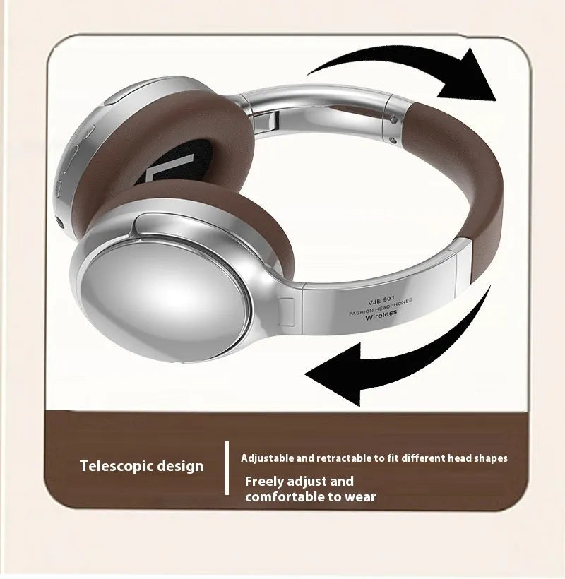 Retro wireless Bluetooth headset in vintage brown with metal ear cups and padded headband