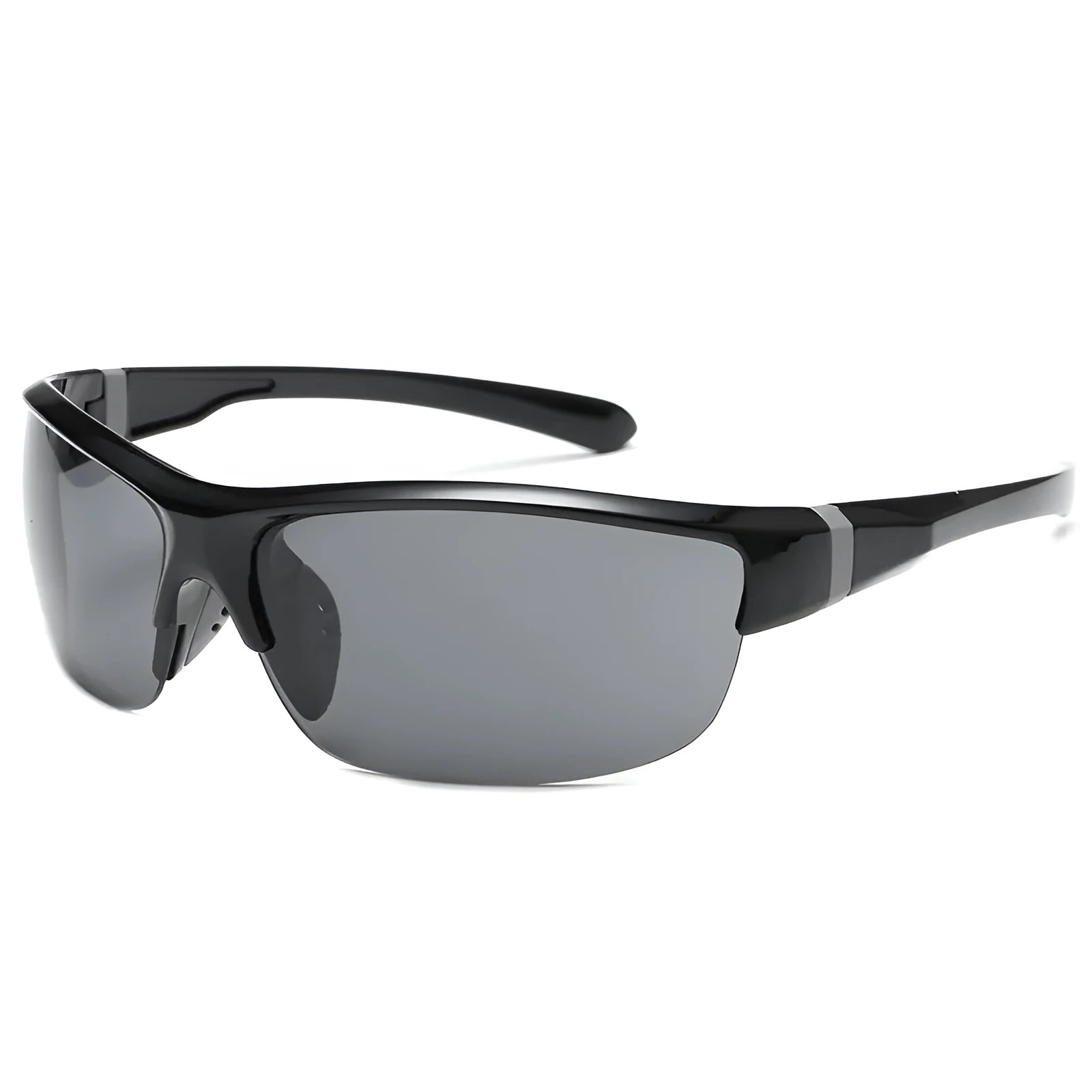 Men's windproof cycling sunglasses with semi-frameless PC frame in various colour options.