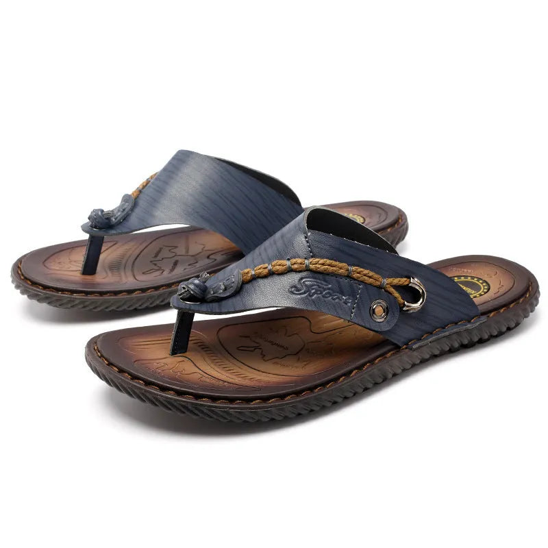 Men's black PU leather casual slippers with a non-slip sole, shown in size 42.