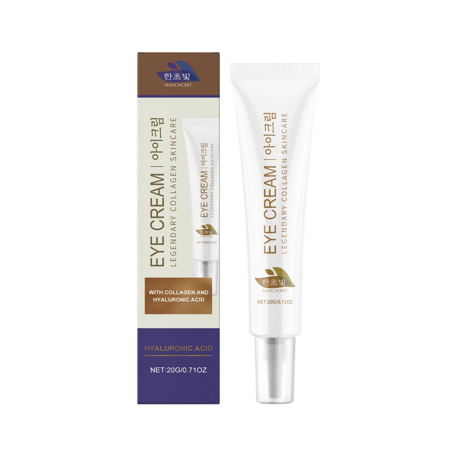 Collagen eye cream with hyaluronic acid in a 20g white pot, product shot