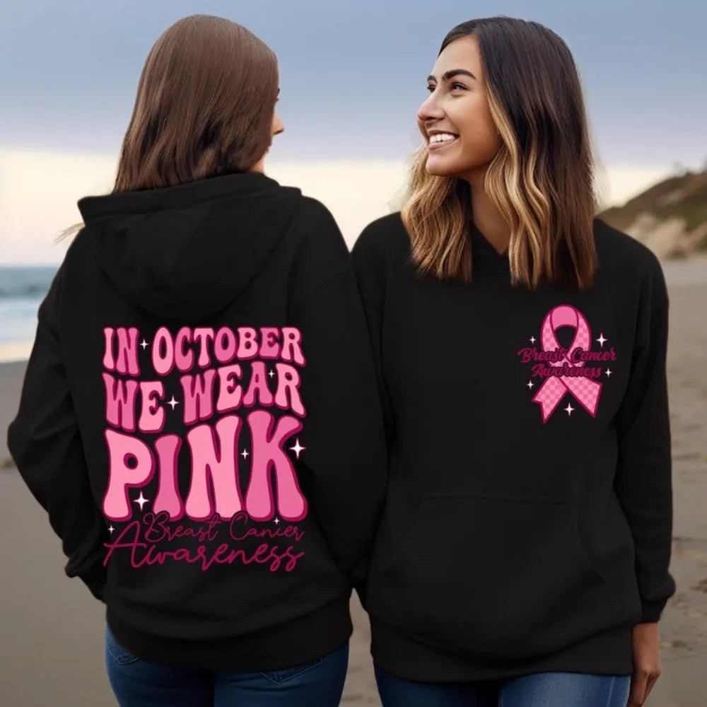 Breast cancer awareness sweatshirt with retro print and side seam pockets in polyester fibre