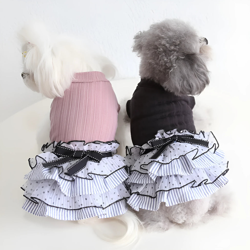 Polka dot lace cake pet dress for small dogs and cats in princess style, cloth fabric, taro purple colour