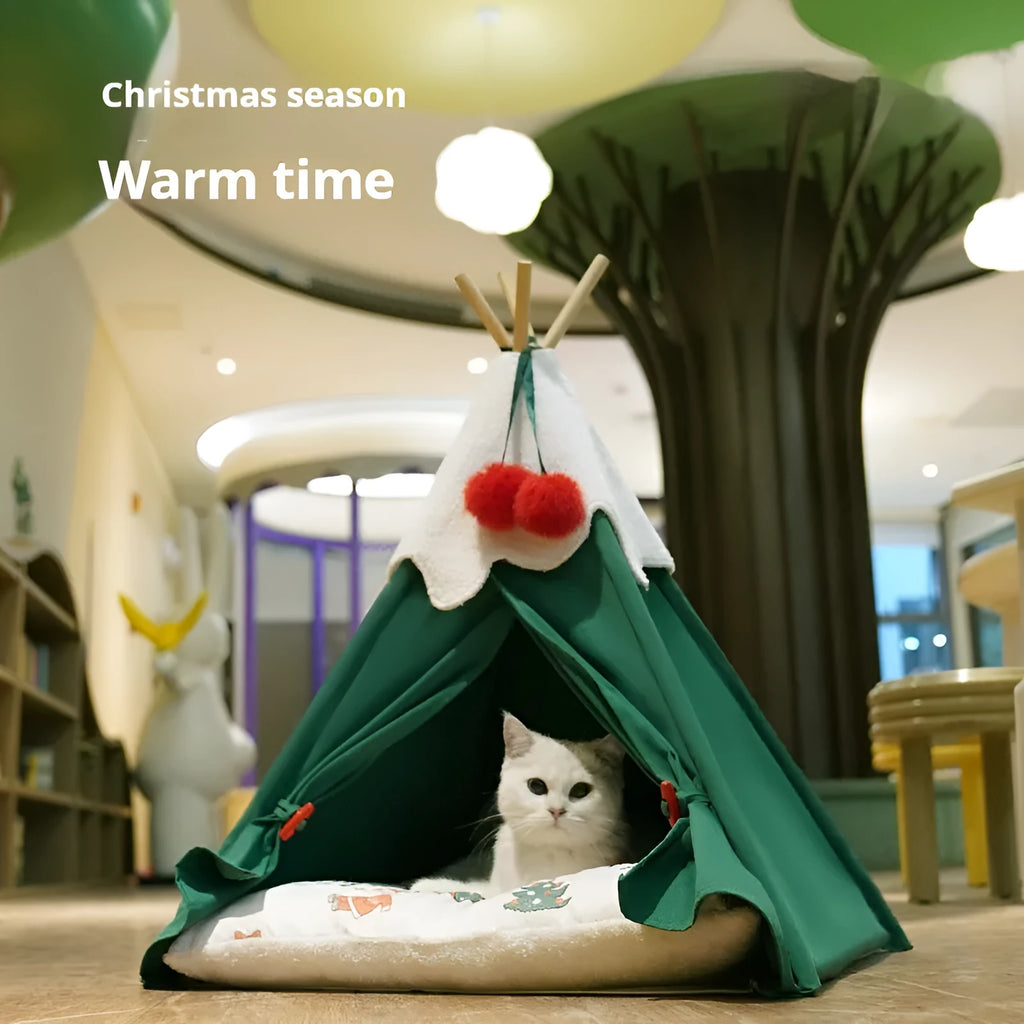 Semi-closed thickened cloth cat house with brown mat, suitable for indoor use, 50x50x68cm size option