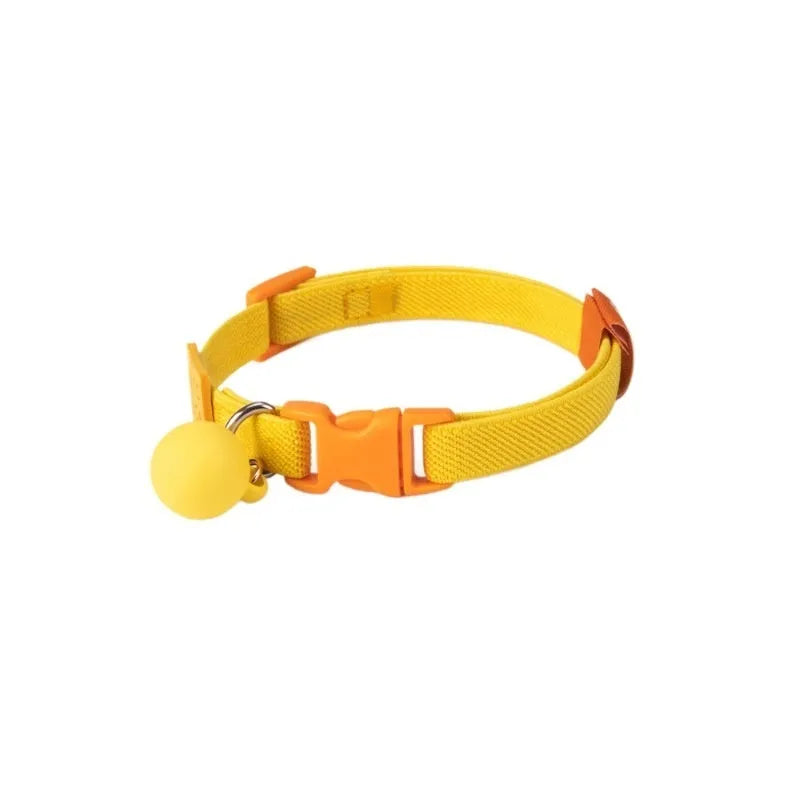 Small elastic dog collar in polyester, shown in various colours including yellow, pink and sky blue.