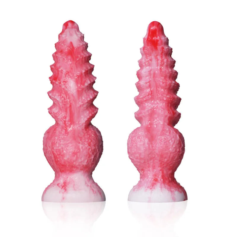 Pink Berserker shaped penis masturbation device made from platinum silicone.