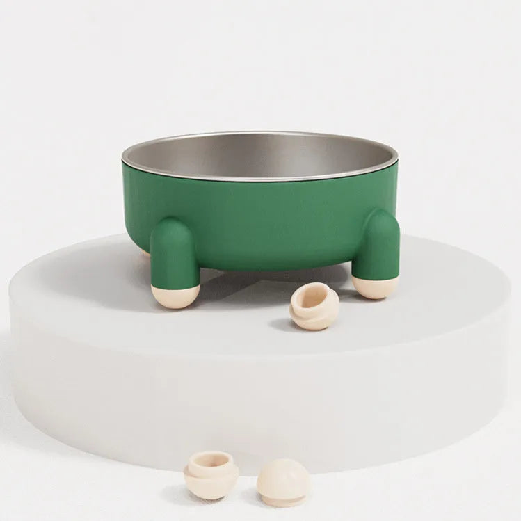 Green stainless steel pet bowl with a high foot and non-slip silicone base ring
