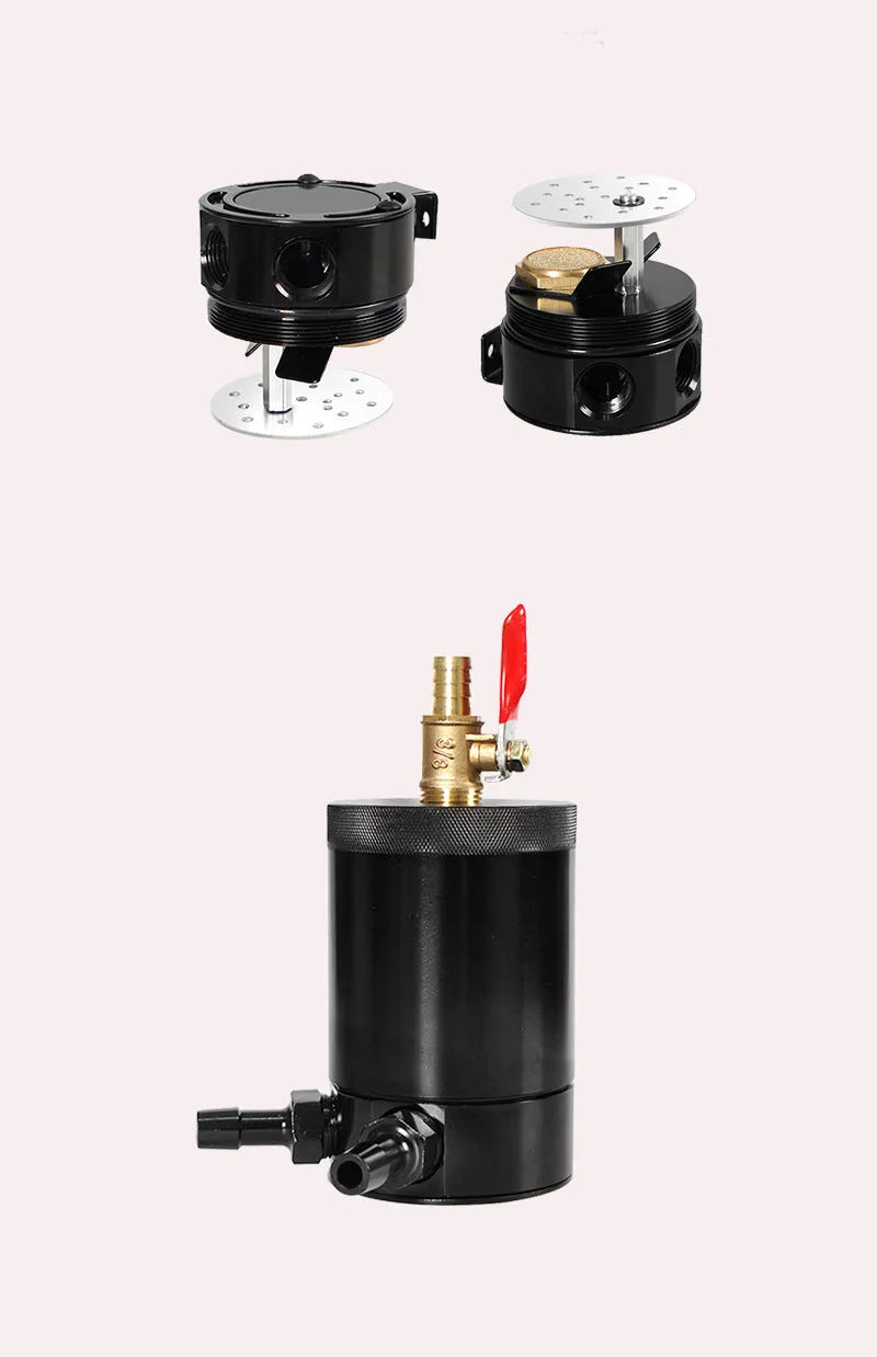 Aluminium automotive oil can with two-hole design in black or silver