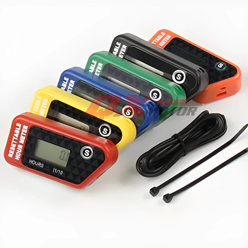 Black waterproof digital timer with LCD display for motorcycle and boat maintenance