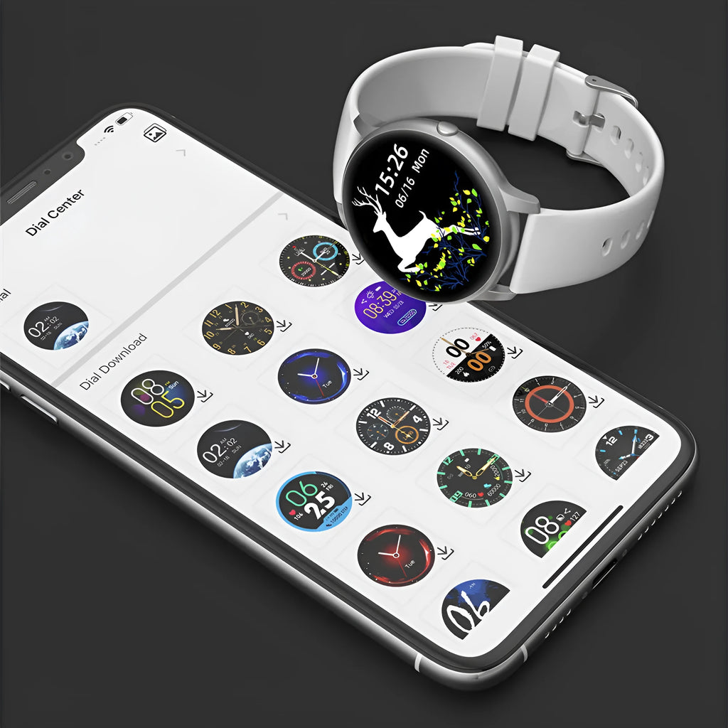 IMILAB KW66 smart watch black front view with 1.28 inch TFT screen and alloy case
