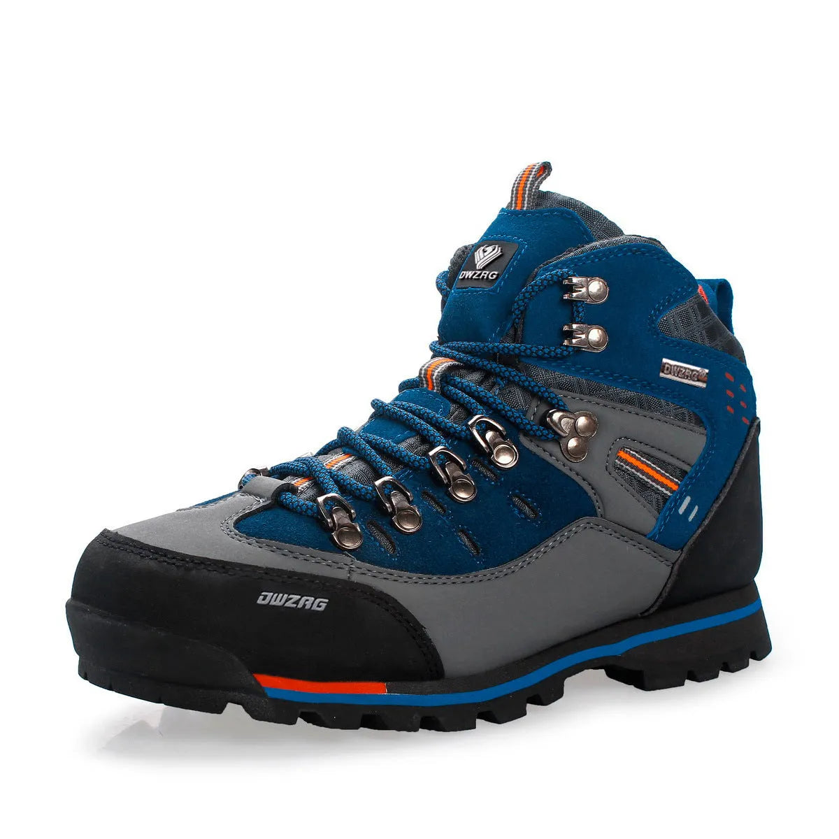 High-top hiking boot with synthetic leather upper and EVA sole, round toe, sewn line detailing, black and yellow colour