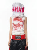 Half turtleneck slim-fit sleeveless printed T-shirt for women in white cotton cloth